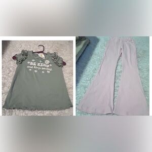 Jenna & Jessie Girls be kind Happiness Shirt & pink bell bottom pants 6 NWOT K5